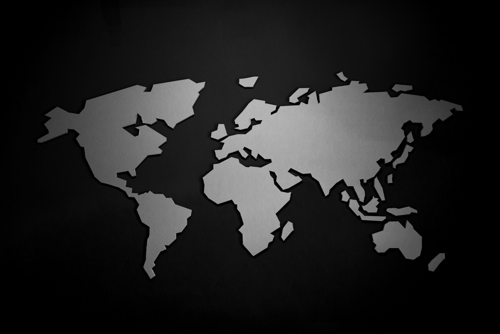 World map on a black background.